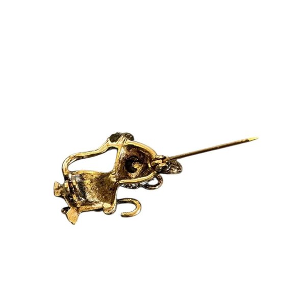 Vintage Gold Tone Jeweled Rhinestone Mouse with Glasses and Cane Brooch - Picture 5 of 6